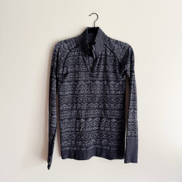 Lululemon Grey + Black Printed Rest Less 1/4 Zip Seamless Pullover Jacket - Picture 7 of 8